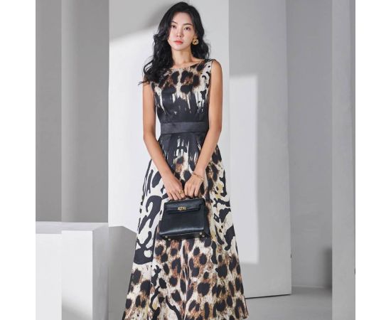 Women Chic Elegant Leopard Print Dress 2023 Summer Korean Fashion Print Sleeveless Maxi Dresses Women's Commuting Office Dress