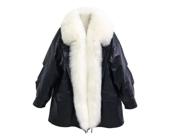 Women's Medium Long Detachable Full Leather Jacket Fur liner Snow Parka  Real Sheepskin Leather Natural Fur Leather Jacket
