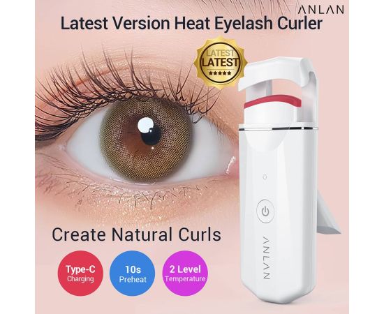 ANLAN Rechargeable Heated Eyelash Curler  Long Lasting Eye Lash Curl Electric Eyelashes Clip Eyelash Curler Device Makeup Tools