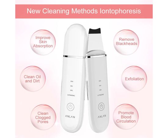 ANLAN Ultrasonic Skin Scrubber Limpieza Facial Pore Spatula EMS Lifting Blackhead Removal Ultrasonic Face Peeling Ultrassonico