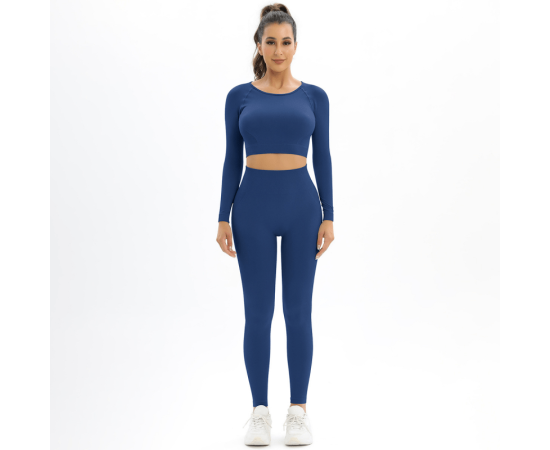 2-pcs Seamless Knitting Yoga Set High Elastic Backless Long Sleeve Woman Shirts Hip Lifting Legging Sports Running Fitness Suit