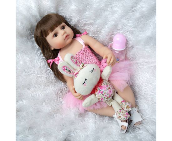 Hot Selling 55 cm Bebe Doll Reborn Toddler Girl Pink Princess Very Soft Full Body Silicone Beautiful Doll Real Touch Toy Gifts