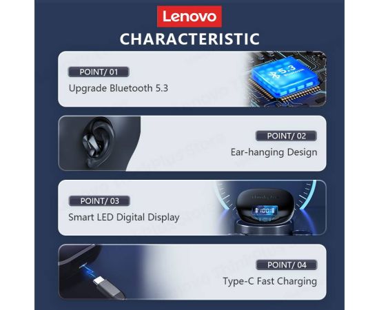 Lenovo LP75 TWS Sports Earphones Bluetooth 5.3 Wireless Headphones Waterproof HiFi Stereo Noise Reduction Earbuds with Mics