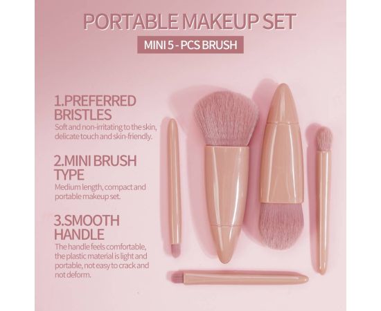 MAANGE 5PCS Brushes Set With Mirror Foundation Blusher Eye Shaow Makeup Brushes Basic Travial Brushes Kit Beauty Make Up Tools