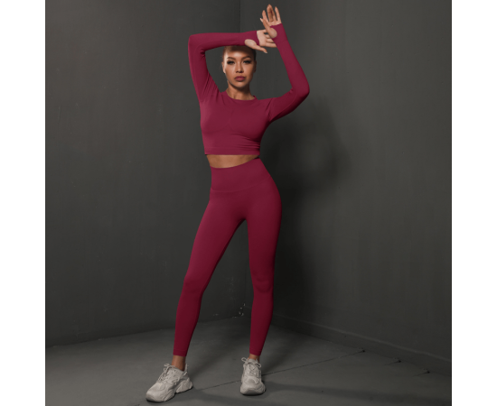 VEQKING 2pcs Yoga Sets Women Seamless Long Sleeve Sports Sets High Waist Hip Lifting Legging Running Gym Fitness  Suit