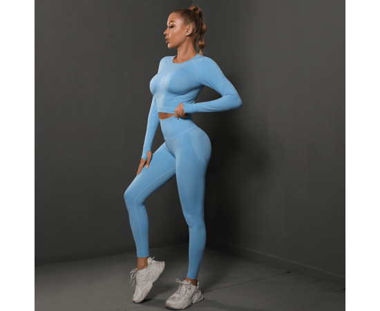 VEQKING 2pcs Yoga Sets Women Seamless Long Sleeve Sports Sets High Waist Hip Lifting Legging Running Gym Fitness  Suit