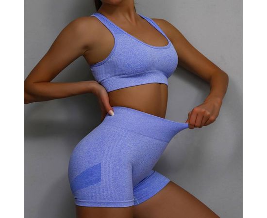 VEQKING Seamless 2 Pieces Yoga Set Women Fitness Workout Clothing Tracksuit Sportswear Crop Top Gym Shorts Set