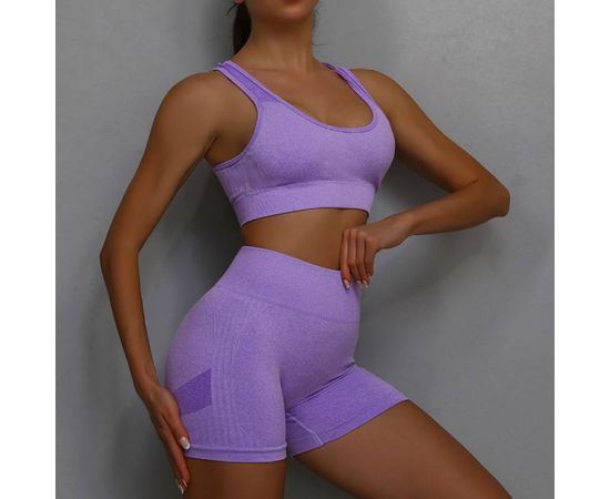 VEQKING Seamless 2 Pieces Yoga Set Women Fitness Workout Clothing Tracksuit Sportswear Crop Top Gym Shorts Set
