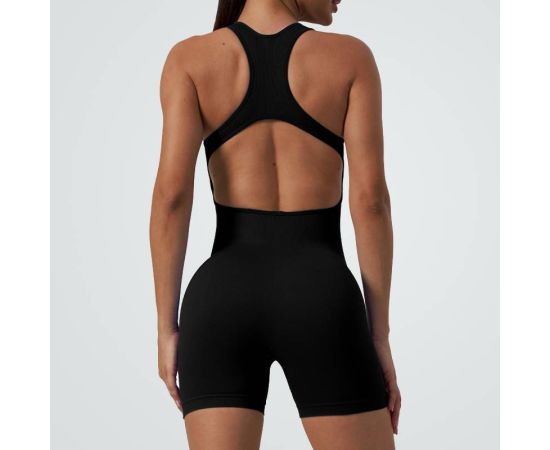 VEQKING Sleeveless Yoga Jumpsuits Women Summer Casual Backless Bodycon Sport Short Rompers Workout Ribbed Playsuit
