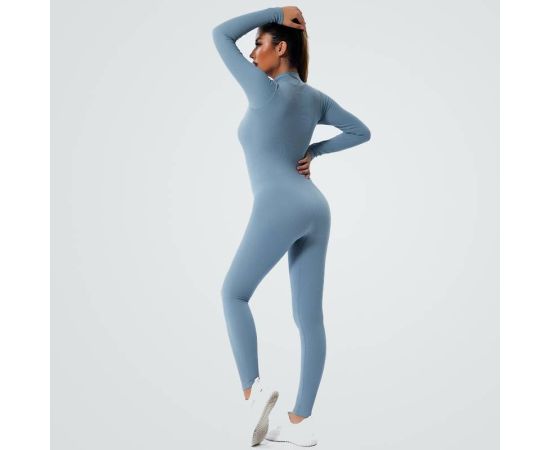 VEQKING Yoga Set Women Seamless Slim Sports Set One Piece Long Sleeve Sports Suit Leggings Zipper Stand Collar Fitness Suit