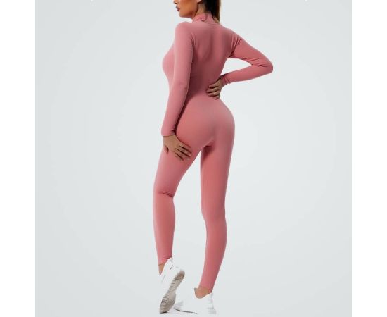 VEQKING Yoga Set Women Seamless Slim Sports Set One Piece Long Sleeve Sports Suit Leggings Zipper Stand Collar Fitness Suit