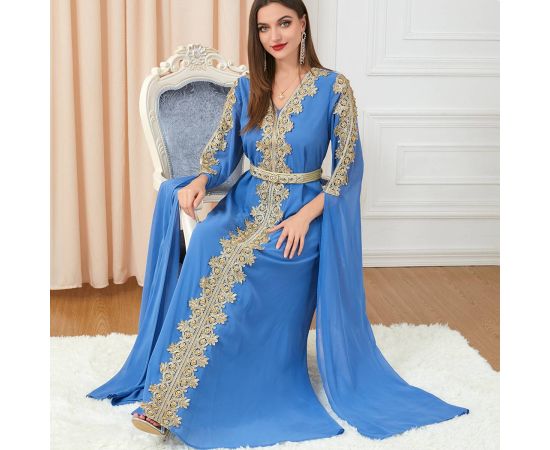 Dubai Luxury Embroidery Gown Evening Cocktail Party Vestidos Dress Islamic Muslim Chiffon Abaya Kaftan for Women