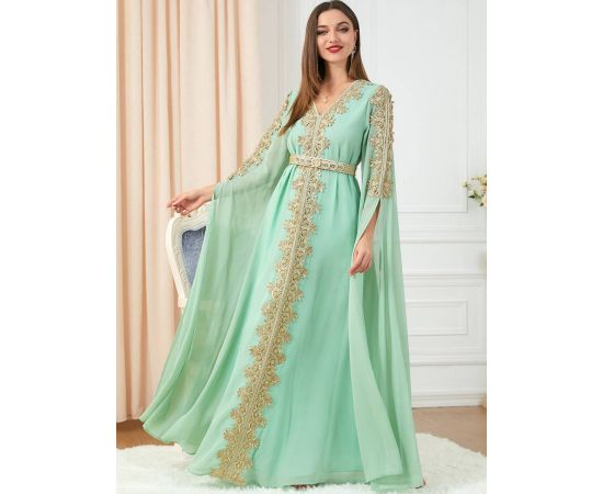 Dubai Luxury Embroidery Gown Evening Cocktail Party Vestidos Dress Islamic Muslim Chiffon Abaya Kaftan for Women