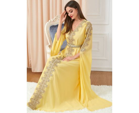 Dubai Luxury Embroidery Gown Evening Cocktail Party Vestidos Dress Islamic Muslim Chiffon Abaya Kaftan for Women