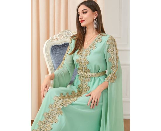 Dubai Luxury Embroidery Gown Evening Cocktail Party Vestidos Dress Islamic Muslim Chiffon Abaya Kaftan for Women