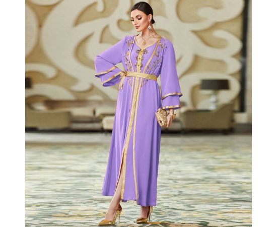 Dubai Luxury Handcrafted Diamond Dress Two Pieces Abaya Sets Islamic Clothing Women Abaya Kaftan Muslim Party Gown EID Vestidos