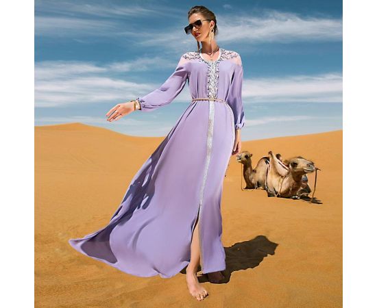 Elegant Women Formal Long Dress With Diamonds Wedding Party Dubai Gown Muslim Islamic Abaya Kaftan Moroccan Robe