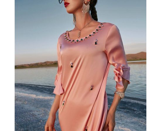 High Quality Women Dubai Rhinestone Dress Party Gown Islamic Muslim Slim Abaya Kaftan Turkey Robe Moroccan Vestidos S-2XL