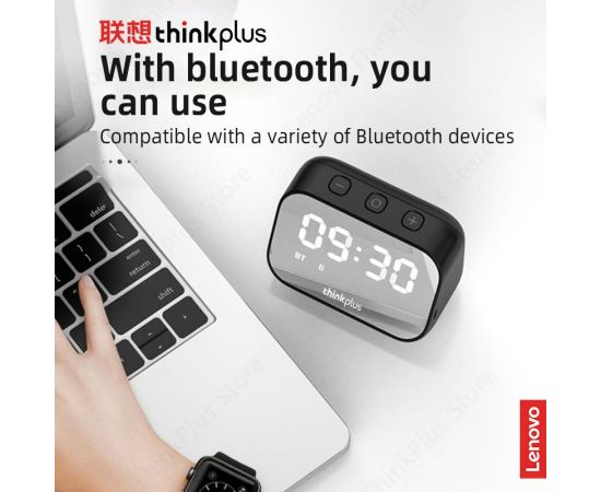 Lenovo TS13 Wireless BT Speaker Portable Subwoofer Stereo Player LED Digital Smart Alarm Clock Mirror Design Speaker 9D Surround