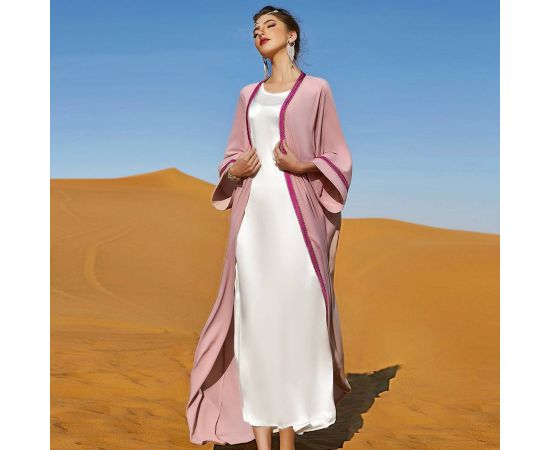 Luxury Women Dubai Abaya Sets Muslim Islamic Open Kimono Sleeve Cardigan Robe Inner Sleeveless Dress Belted Kaftan Gown S-XL