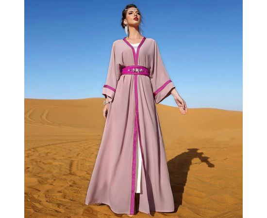 Luxury Women Dubai Abaya Sets Muslim Islamic Open Kimono Sleeve Cardigan Robe Inner Sleeveless Dress Belted Kaftan Gown S-XL