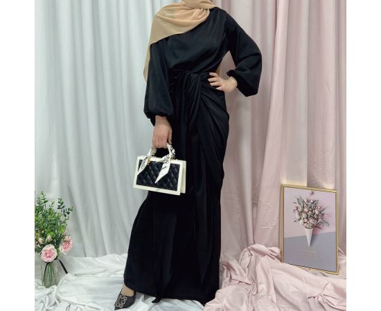 Middle East Abaya Set Women Muslim Islamic Satin Long Dress and Wrap Skirts Arab Robe Dubai Party Gown Ramadan Clothing