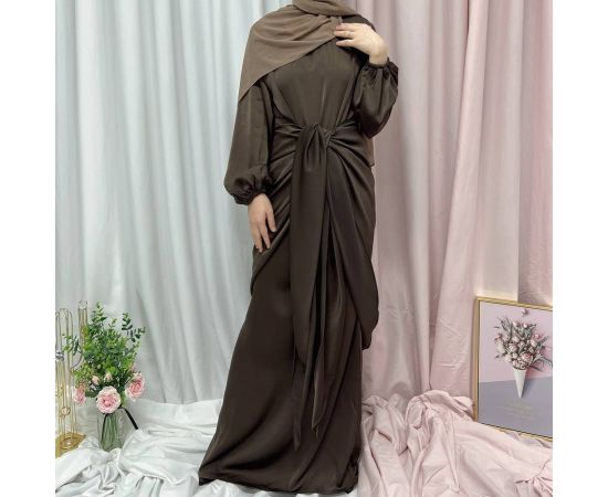 Middle East Abaya Set Women Muslim Islamic Satin Long Dress and Wrap Skirts Arab Robe Dubai Party Gown Ramadan Clothing