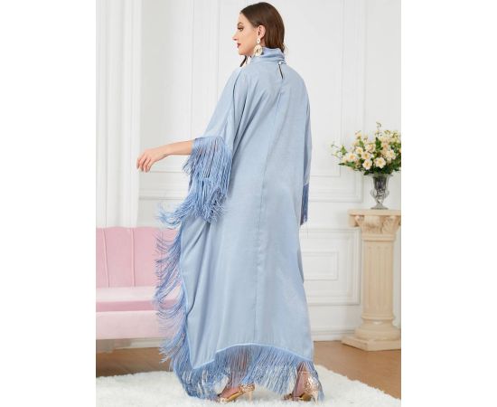 Middle East Clothes Women Tassels Full Length Dress Muslim Islamic Loose Abaya Kaftan Dubai Fashion Gown Moroccan Robe