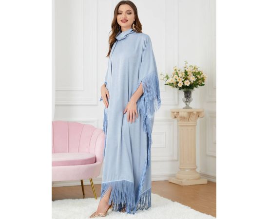 Middle East Clothes Women Tassels Full Length Dress Muslim Islamic Loose Abaya Kaftan Dubai Fashion Gown Moroccan Robe