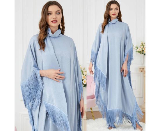 Middle East Clothes Women Tassels Full Length Dress Muslim Islamic Loose Abaya Kaftan Dubai Fashion Gown Moroccan Robe