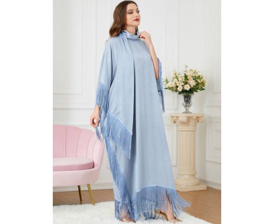 Middle East Clothes Women Tassels Full Length Dress Muslim Islamic Loose Abaya Kaftan Dubai Fashion Gown Moroccan Robe