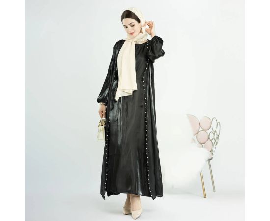 Middle East Clothing Dubai Elegant Beaded Pearls Cardigan Dress Muslim Islamic Party Abaya Gown Kimono Robe Two Pieces Sets