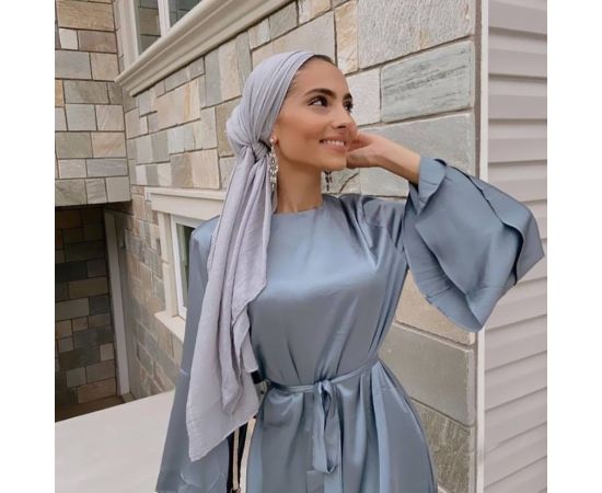 Ramadan Eid Fashion Soft Satin Dress Dubai Abaya Women Summer Long Flare Sleeve Hijab Dresses Muslim Islam Turkey Clothes Bronze