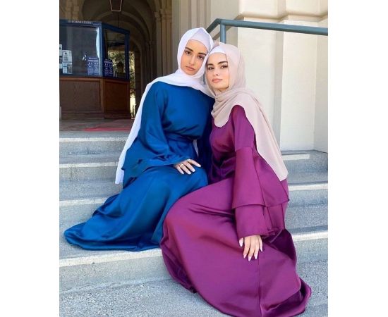 Ramadan Eid Fashion Soft Satin Dress Dubai Abaya Women Summer Long Flare Sleeve Hijab Dresses Muslim Islam Turkey Clothes Bronze