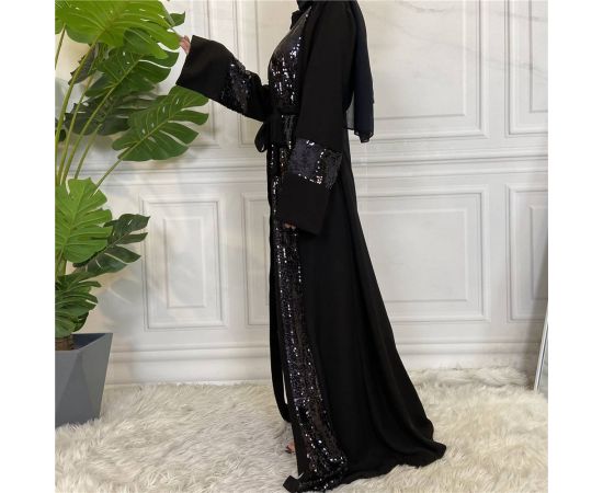 Ramadan Muslim Islamic Women Sequins Abaya Black Kimono Dress Arab Long Robe Dubai Gown Tunic Cardigan Dress S-2XL