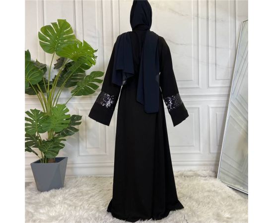 Ramadan Muslim Islamic Women Sequins Abaya Black Kimono Dress Arab Long Robe Dubai Gown Tunic Cardigan Dress S-2XL