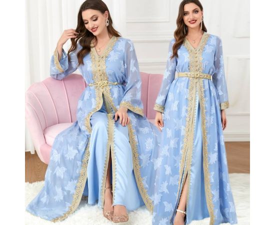 Two Pieces Dress Women Elegant Abaya Sets Middle East Dubai Muslim Party Abaya Kaftan Ramdan Vestidos African Fashion Dresses