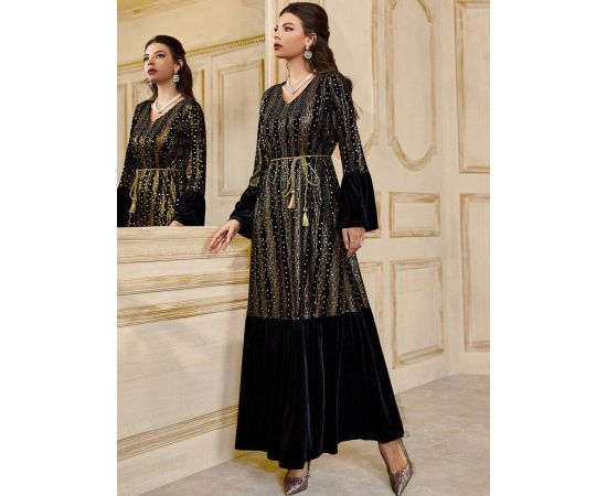 Warm Velvet Dress for Women Ramadan Vestidos Muslim Dubai Party Abaya Islamic Kaftan Modest Long Maxi Robe  S-3XL