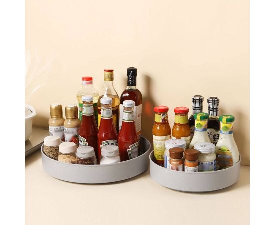 360 Degree Rotating Cabinet Organizer Tray Non-Slip Spice Round Rack Plate Kitchen Bathroom Cosmetic Turntable Storage Box