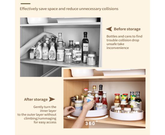 360 Degree Rotating Cabinet Organizer Tray Non-Slip Spice Round Rack Plate Kitchen Bathroom Cosmetic Turntable Storage Box