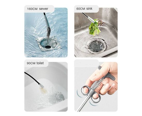 60/90/160mm Sewer Pipe Unblocker Bathroom Hair Sewer Sink Cleaning Tools Snake Spring Pipe Dredging Tool Kitchen Accessories