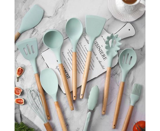 Kitchen Silicone Utensils Set Non-Stick Cookware for Kitchen Wooden Handle Spatula Egg Beaters Kitchenware Kitchen Accessories