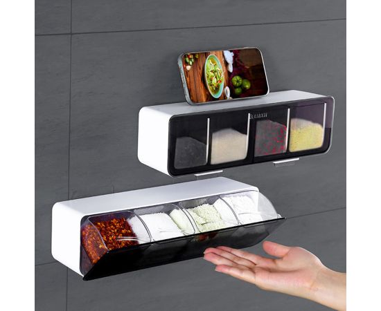 Kitchen Wall Mounted Seasoning Box Salt Pepper Spice Rack Standard Kitchen Bowl Fixture Set Spice Box Organizer