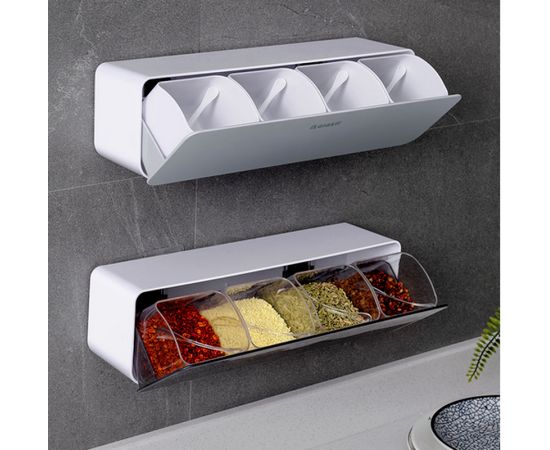 Kitchen Wall Mounted Seasoning Box Salt Pepper Spice Rack Standard Kitchen Bowl Fixture Set Spice Box Organizer