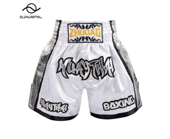 Muay Thai Shorts Embroidery English Thai Boxing Shorts Mens Womens Kids Training Martial Arts Sanda Kickboxing Fighting Pants