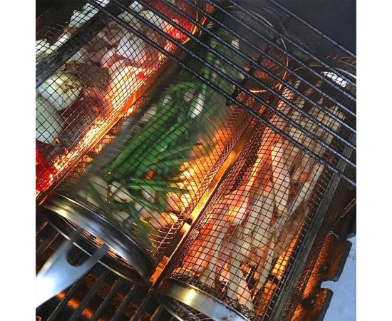 New Barbecue Cage Net Stainless Steel BBQ Rack with Anti Scalding Hook Loop Baking Fork for Meat Fish Shrimp Vegetable