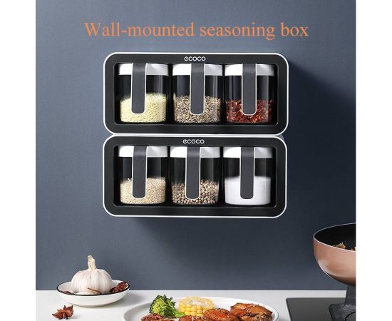 Wall-mounted Spice Rack Storage Box Sugar Bowl Salt Shaker Seasoning Container Spice Box with Spoon Storage Set Kitchen Supplies
